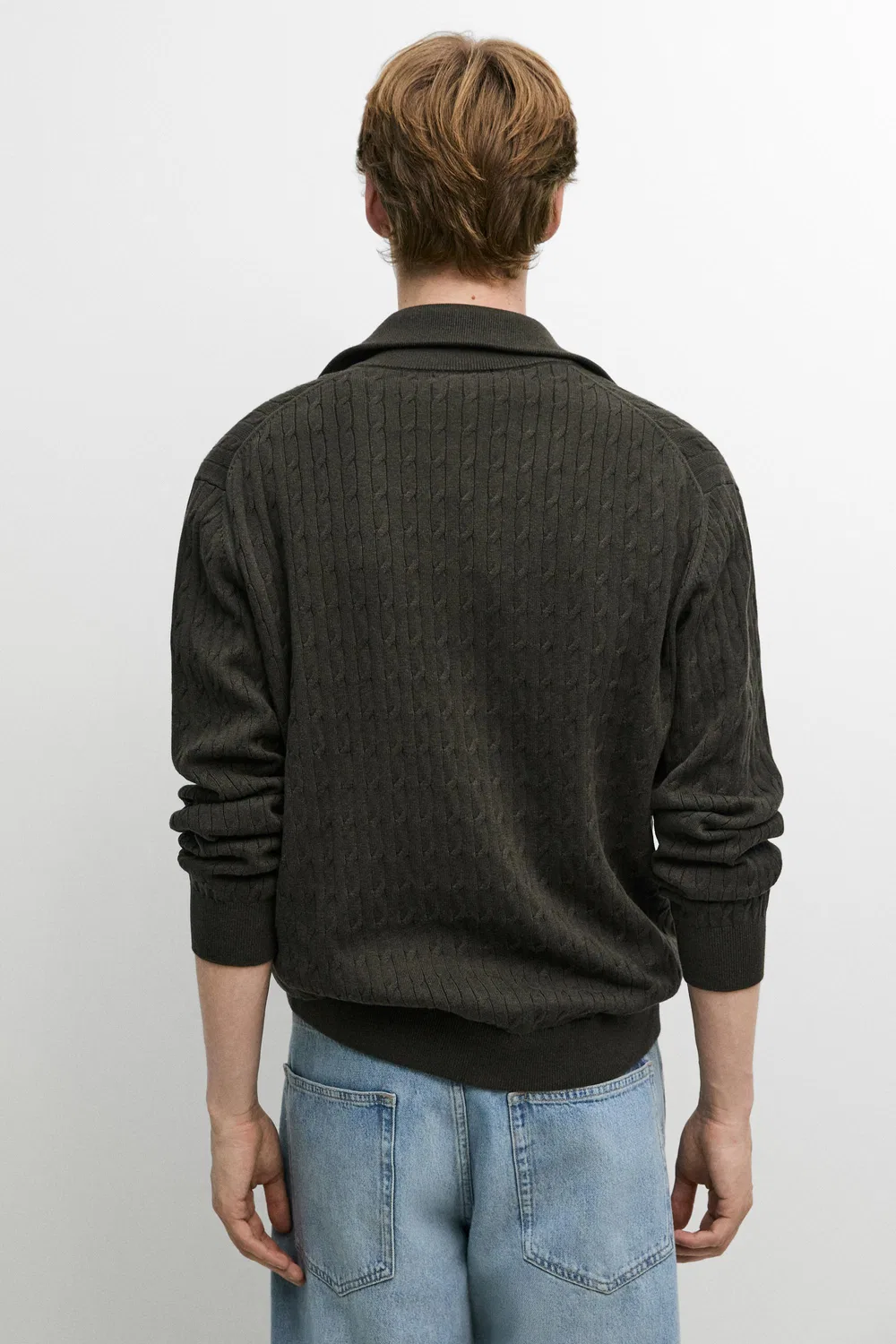 Кардиган Massimo Dutti 100% Cotton Braided Knit, темно-зеленый — фото 4