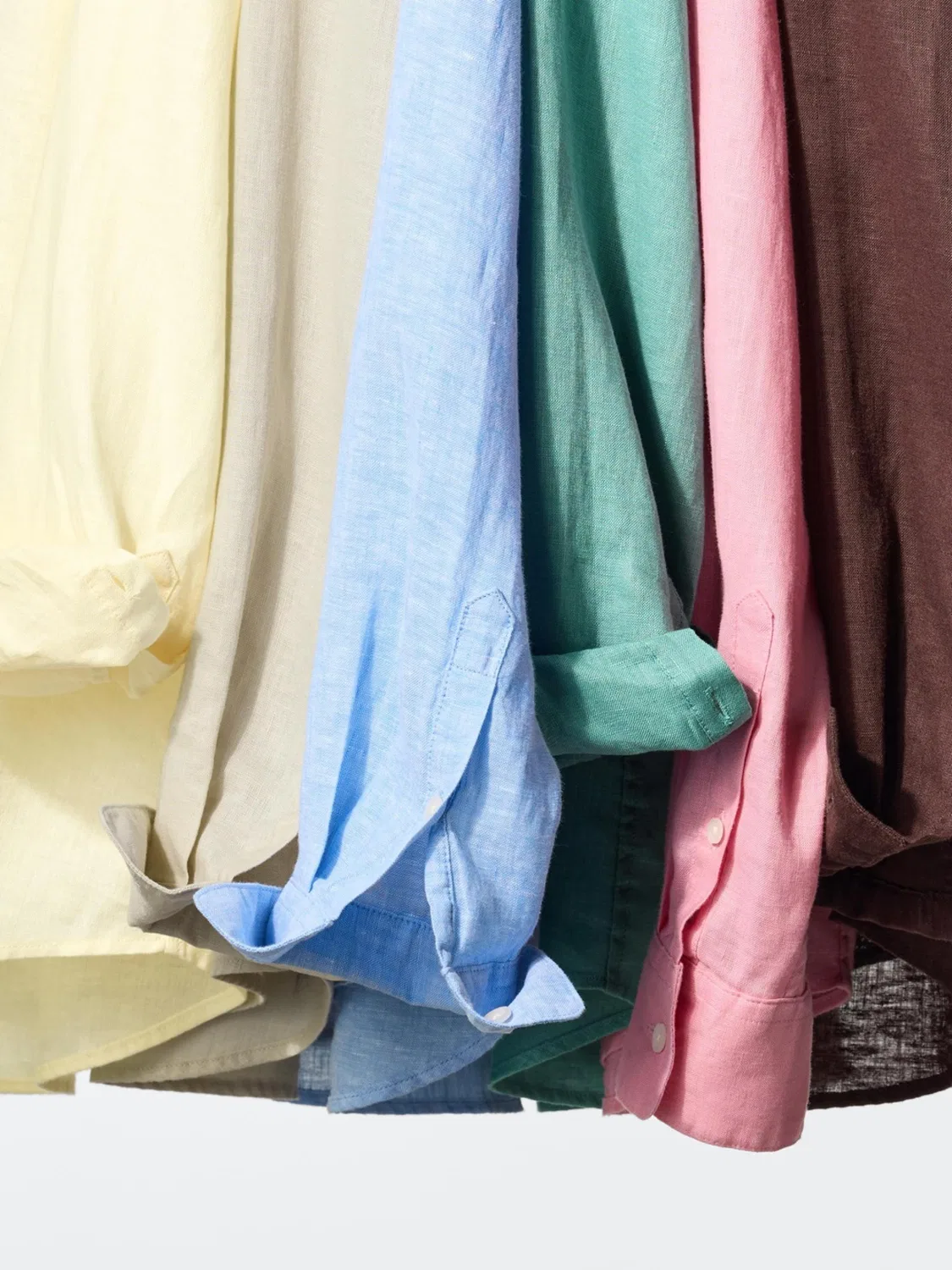 Рубашка с длинным рукавом из французского льна Uniqlo, коричневый — фото 2
