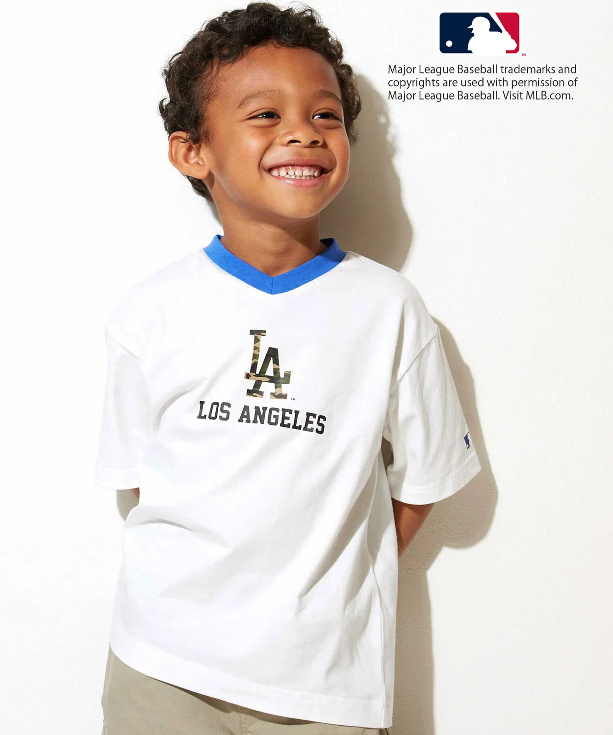 Детская футболка с V-образным вырезом с принтом MLB Motif V-Neck T-Shirt WASK, Off White