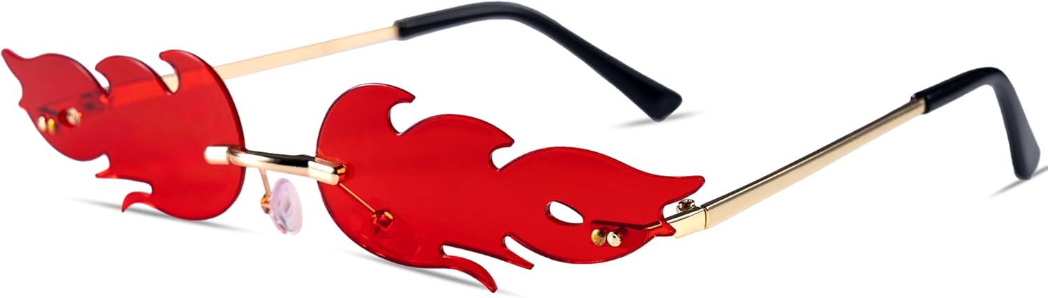 

Очки Spooktacular Creations с красным пламенем, очки без оправы с красным огнем, солнцезащитные очки на Хэллоуин с огнем для всех, солнцезащитные очки с пламенем для костюмов на Хэллоуин, аксессуары дьявола, Red