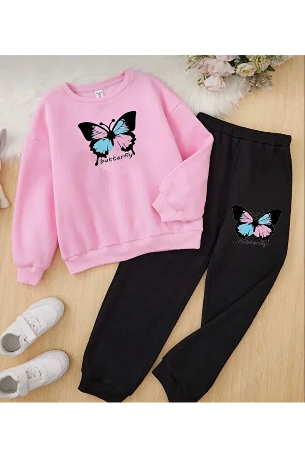 Детский спортивный костюм для девочек с принтом Girl'S Tracksuit Set With Butterfly Print Topçu, Pink