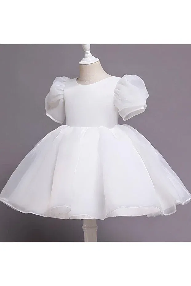 Детское платье для девочек с принтом Balloon sleeve Miço Kids, White
