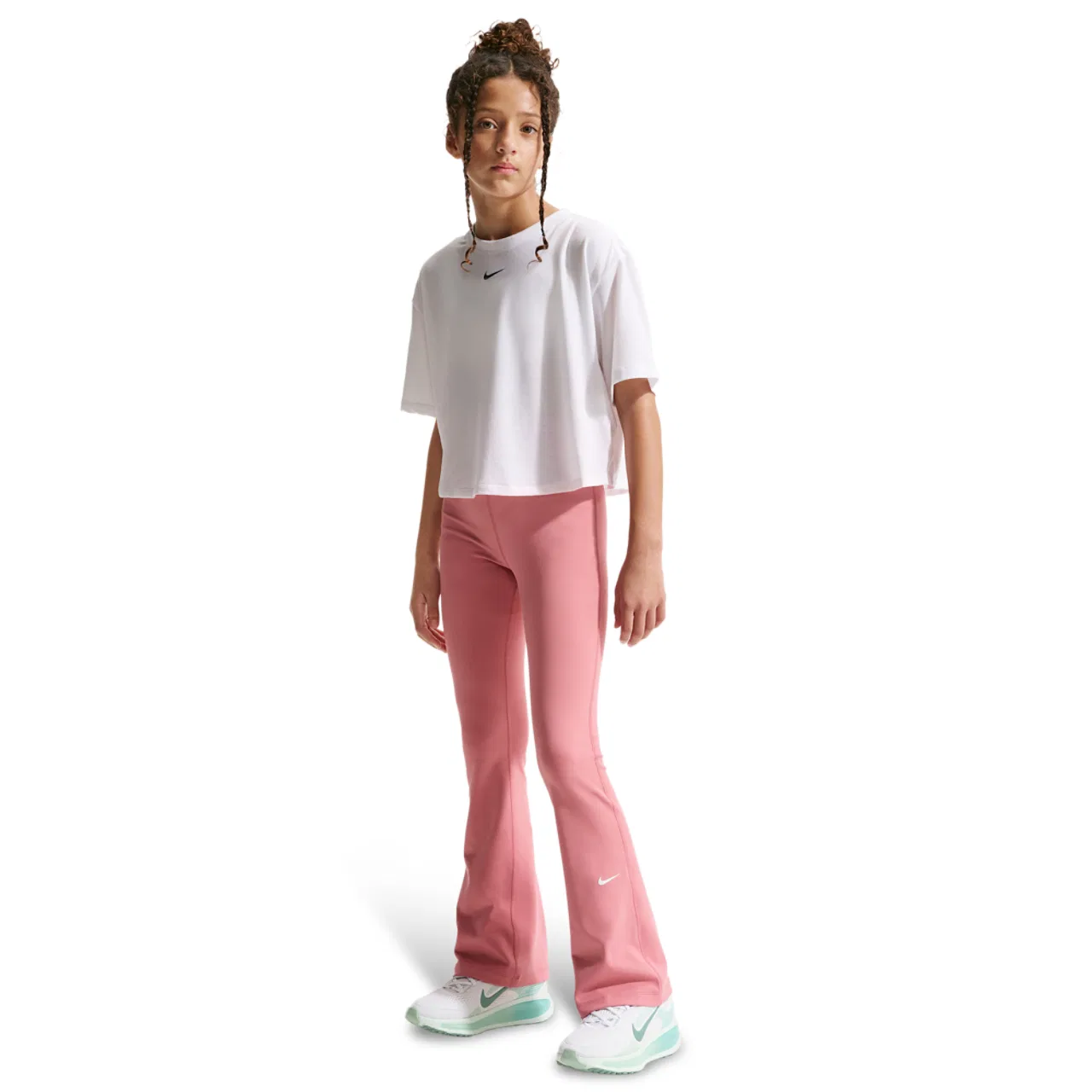 Леггинсы для девочек Dri-FIT One Tight Flare Nike, цвет White/Peony — фото 3