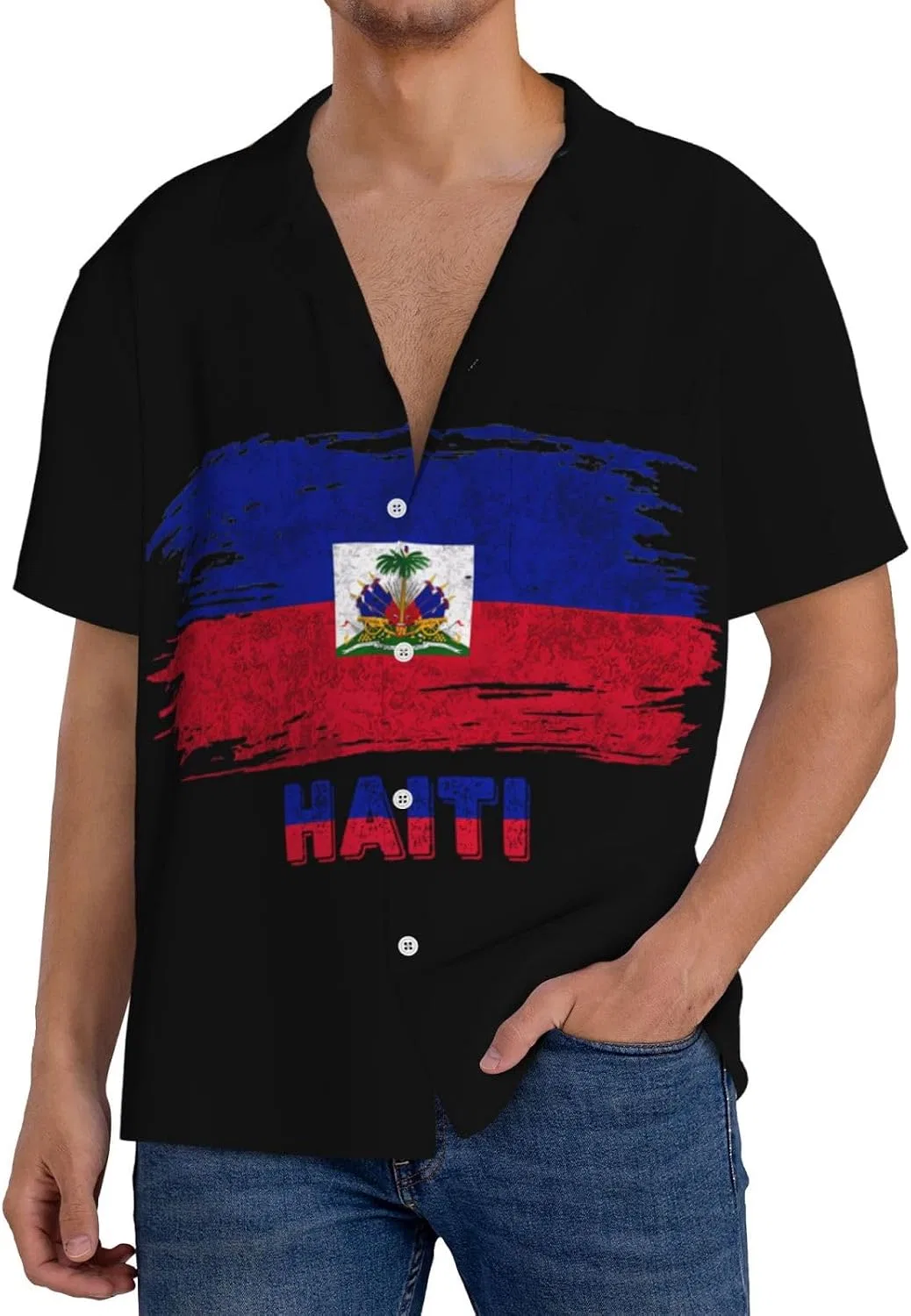 Мужская свободная рубашка с коротким рукавом Cuba Collar Generic, Black