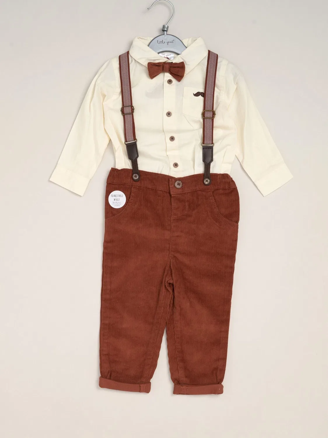 Комплект одежды для новорожденных, вельветовые брюки с подтяжками Little Gent, коричневый — фото 2