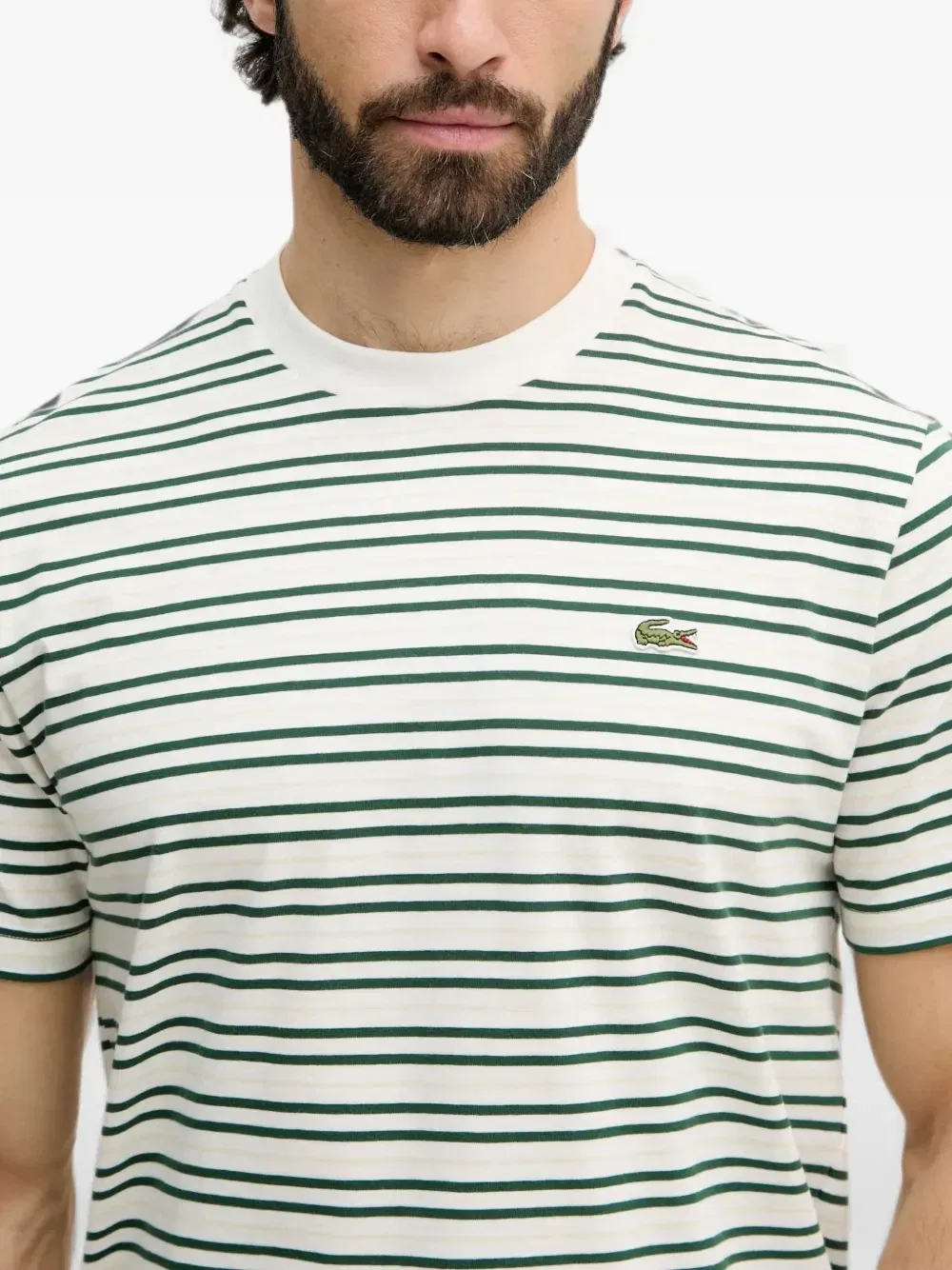 Полосатая футболка с логотипом Lacoste, белый — фото 4