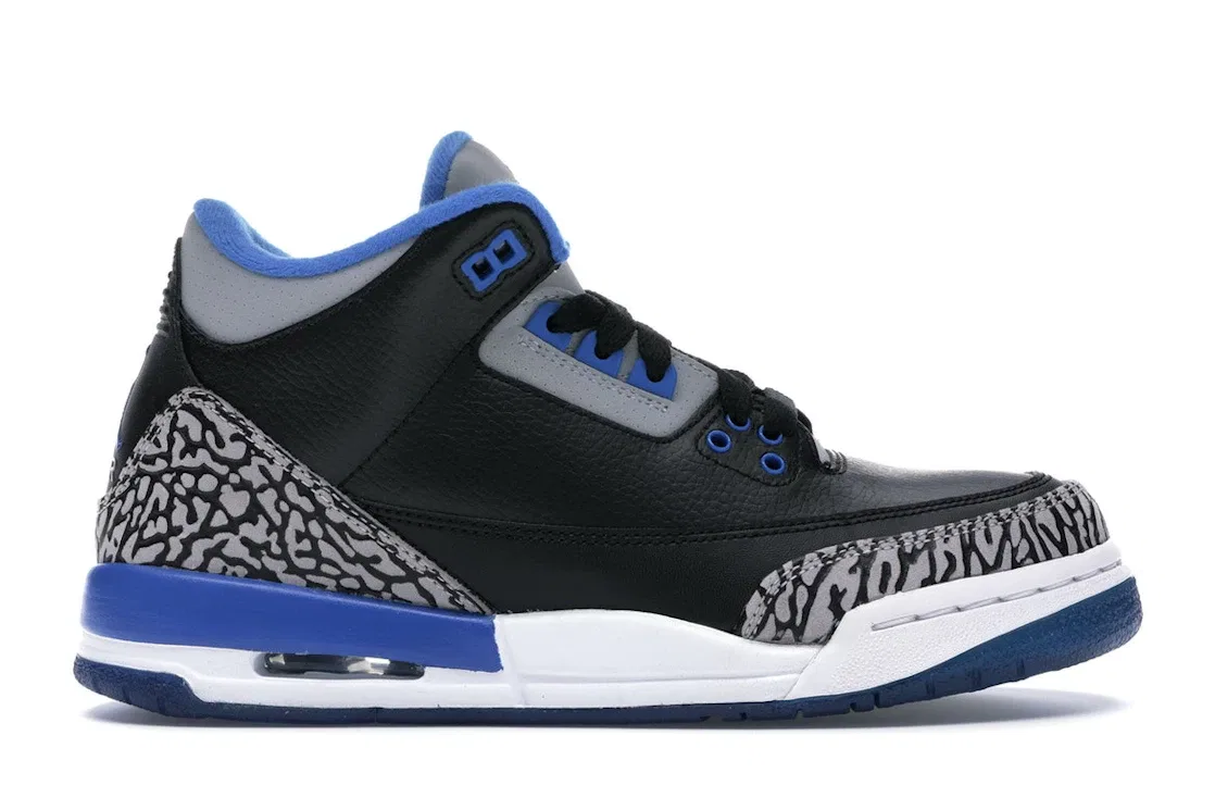 Детские кроссовки Lifestyle с принтом Jordan 3 Retro Jordan, Black/Sport Blue-Wolf Grey