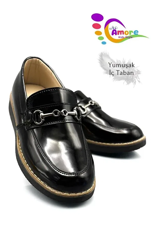 Детские туфли для мальчиков патентованные Bridge buckle model Sermoda, Tr Black