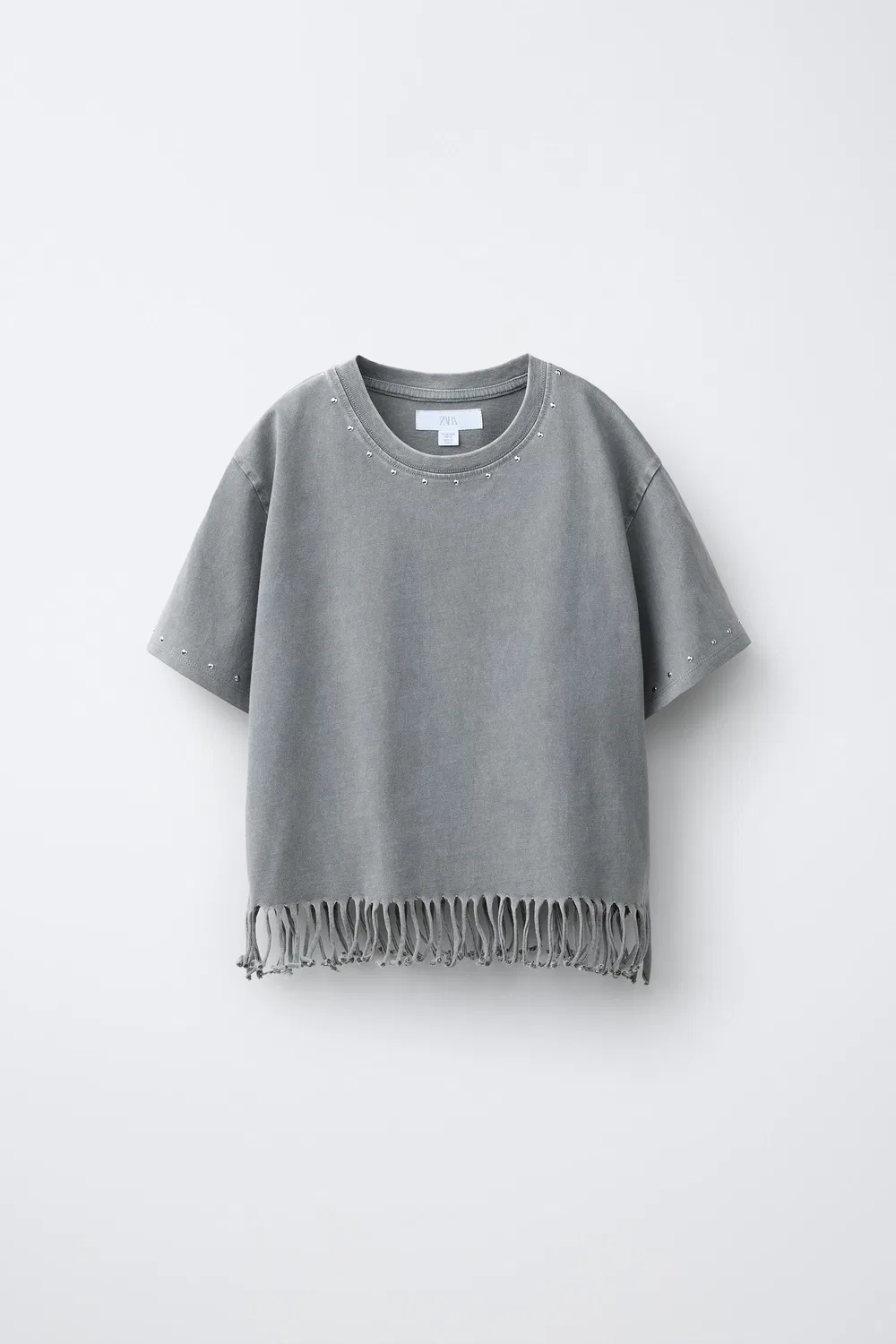 Футболка с бахромой и заклепками ZARA, Anthracite Grey