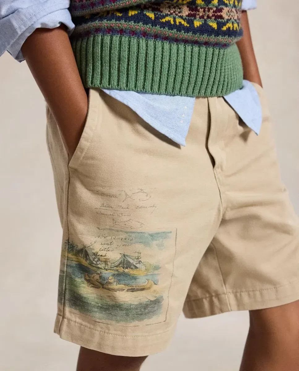 Детские шорты для мальчиков из твила с принтом Polo Ralph Lauren, Beige — фото 3