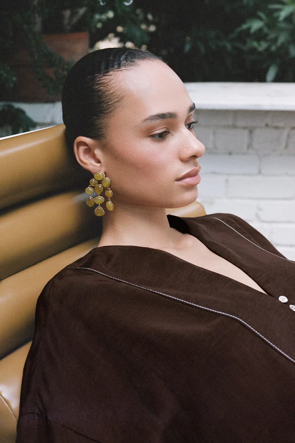 Рубашка из смесовой льняной ткани с контрастной строчкой. ZARA, Brown