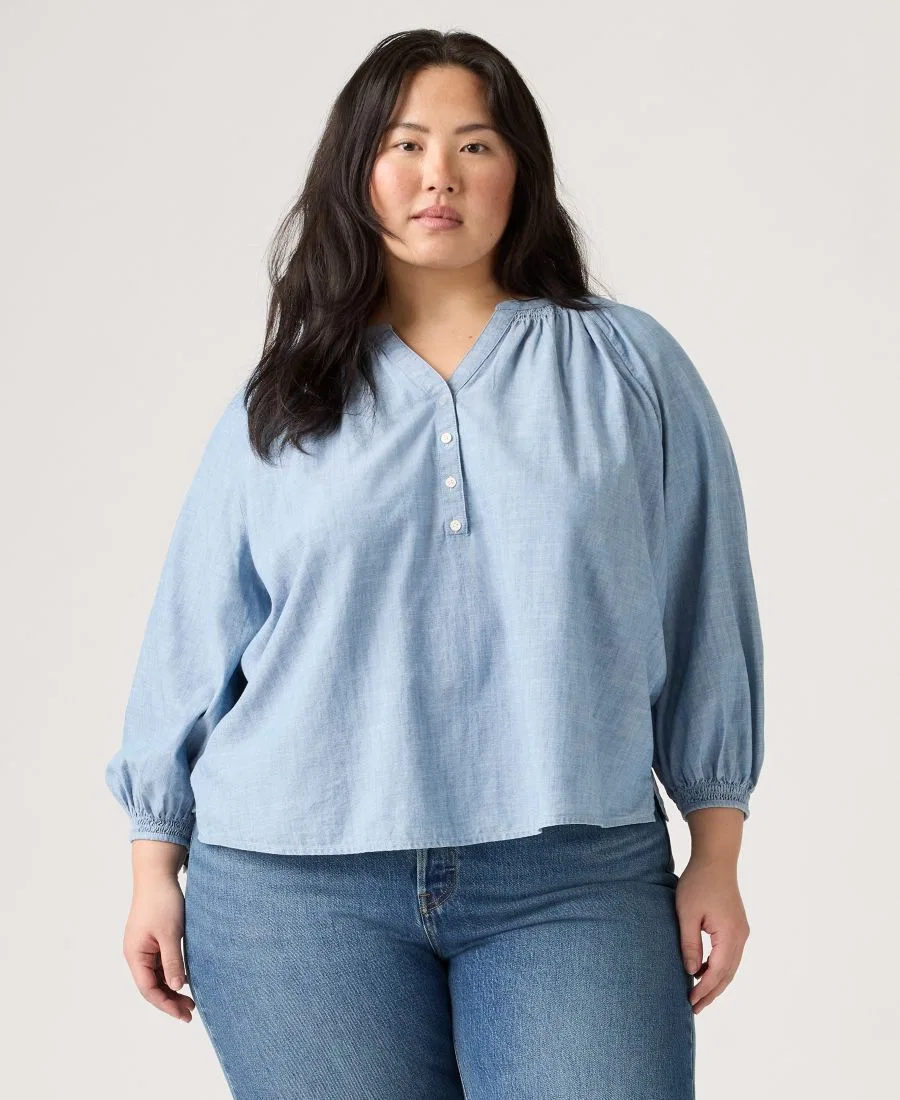 Женский топ с V-образным вырезом с длиной 3/4 рукава Chambray Relaxed-Fit Reverie Cotton Levi's, Why Hello