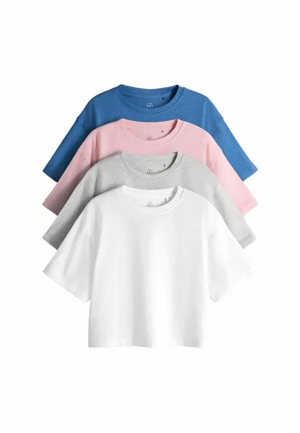 Футболка полиэстер, хлопок Regular fit - 4 pack cropped short sleeve - print t-shirt The Set, Pink, Grey, White, белый/синий/розовый/серый — фото 3