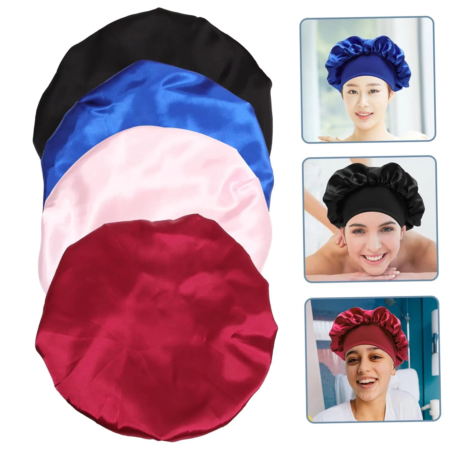 Шапочка для душа Satin, VICASKY, 4 шт, 28x28 см, Черный, Бордовый, Розовый — фото 3