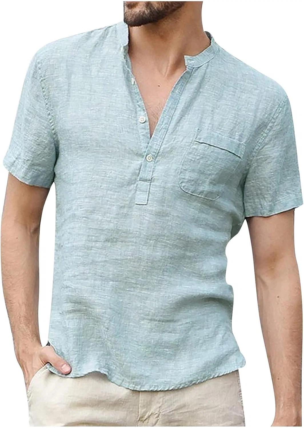 Мужская льняная рубашка с коротким рукавом Regular Fit, Light Blue