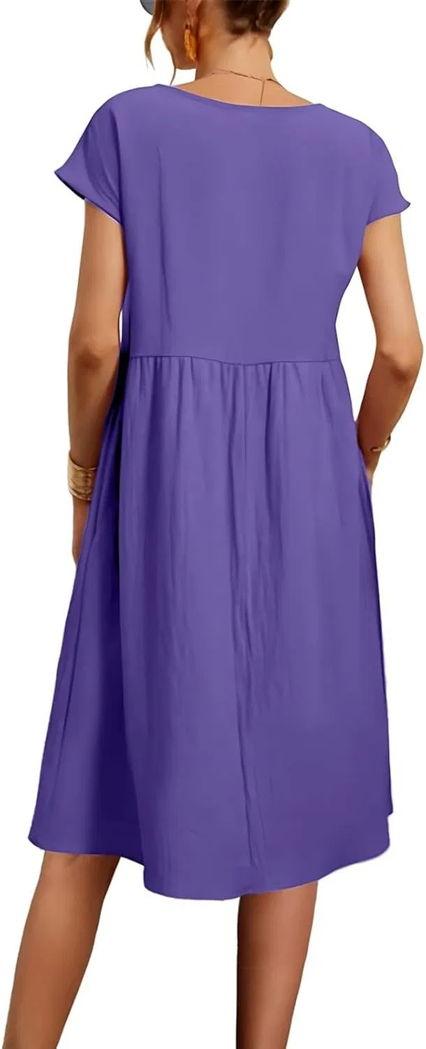 Женское платье миди свободное из льна и хлопка с карманами, Purple — фото 4
