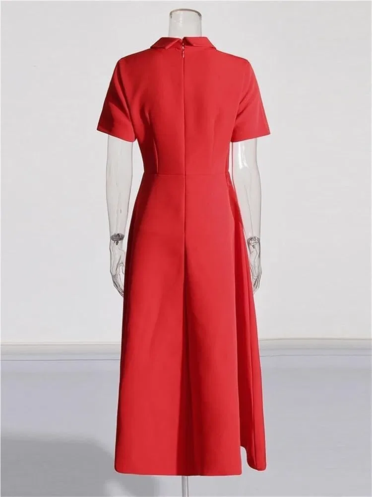 Женское платье с лацканом и пуговицами Slim Fit, Red — фото 4