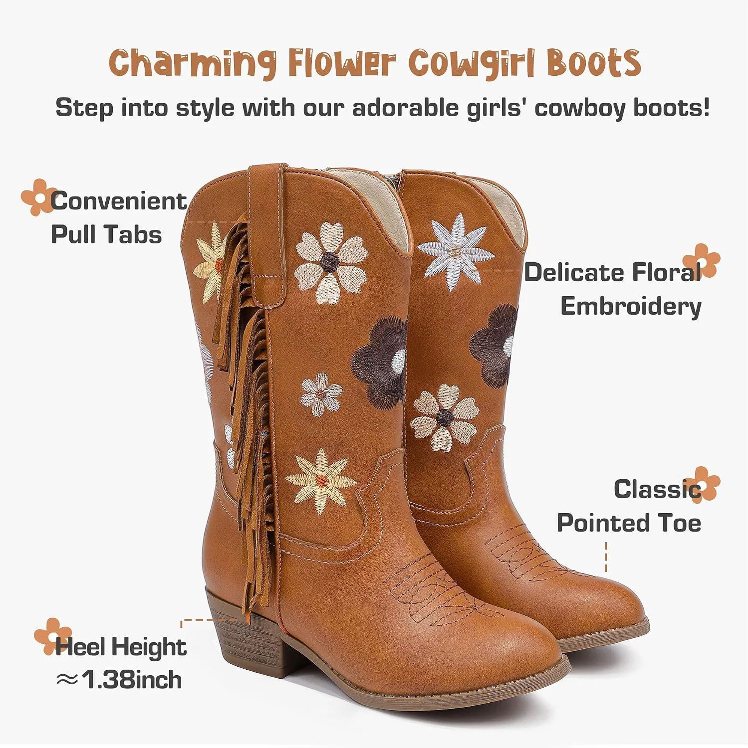 Детские сапоги для девочек с принтом Cowboy Boots Motasha, Brown — фото 4