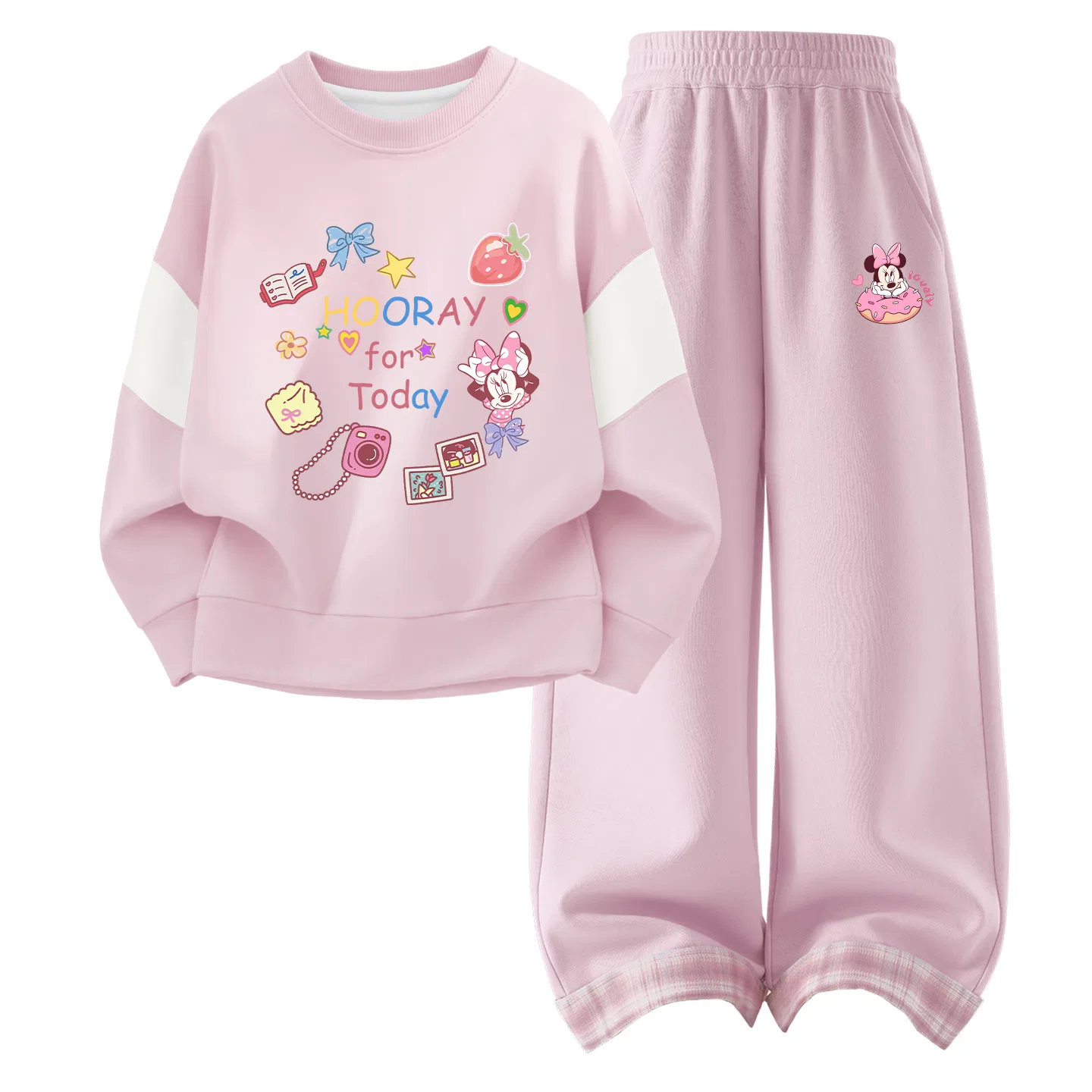 Детский комплект спортивной одежды с круглым вырезом, хлопковый, Disney, Diyuan Cherry Blossom Pink+Di Circle Nini Cherry Blossom Pink
