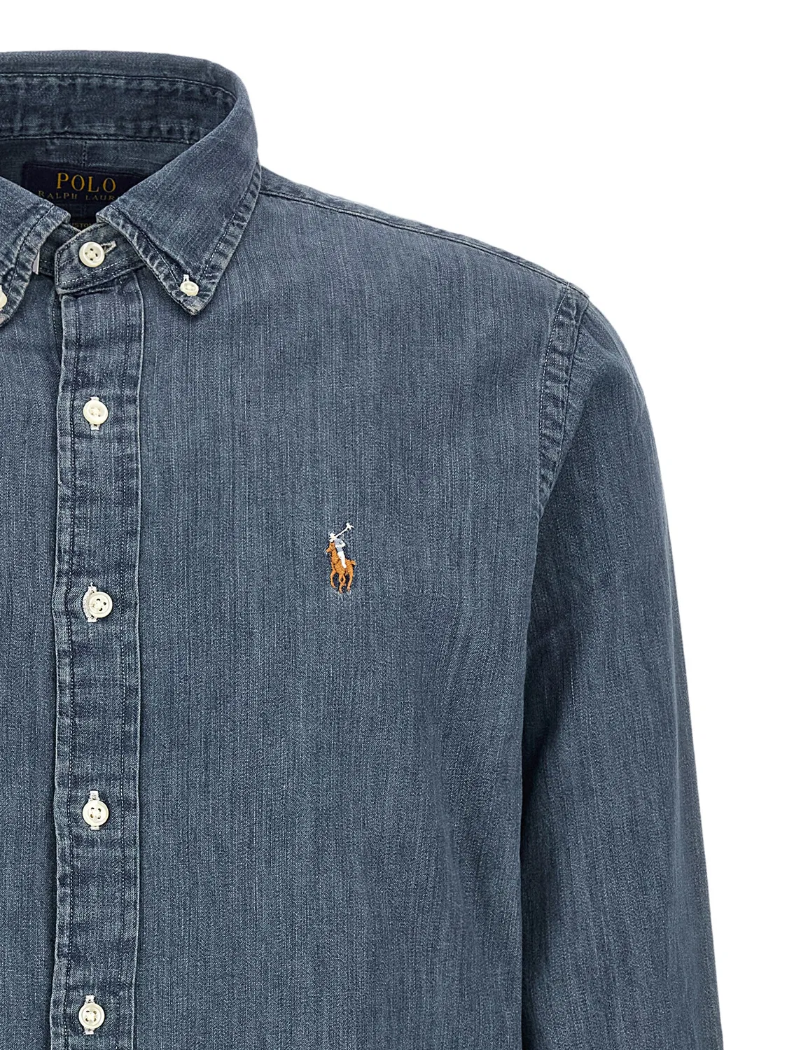 Мужская рубашка с длинным рукавом Custom Fit Polo Ralph Lauren, Blue — фото 3