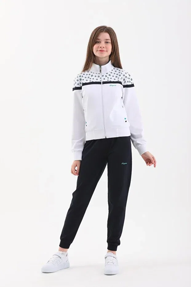 Детский спортивный комплект для девочек с длинным рукавом Piyera, White