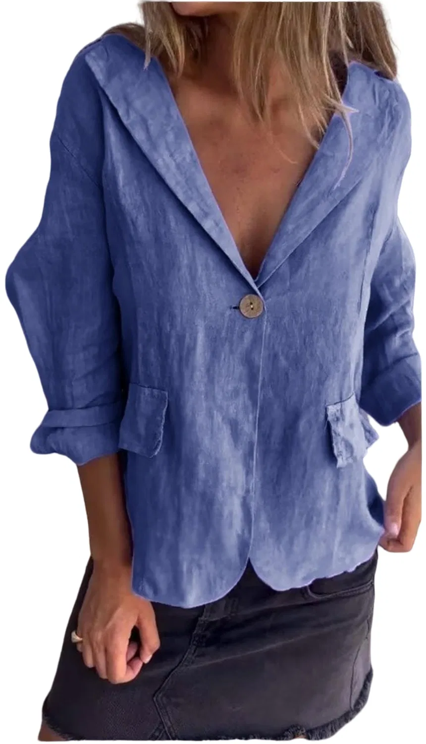 Женское хлопковое пальто с однобортной застежкой, Blu Denim