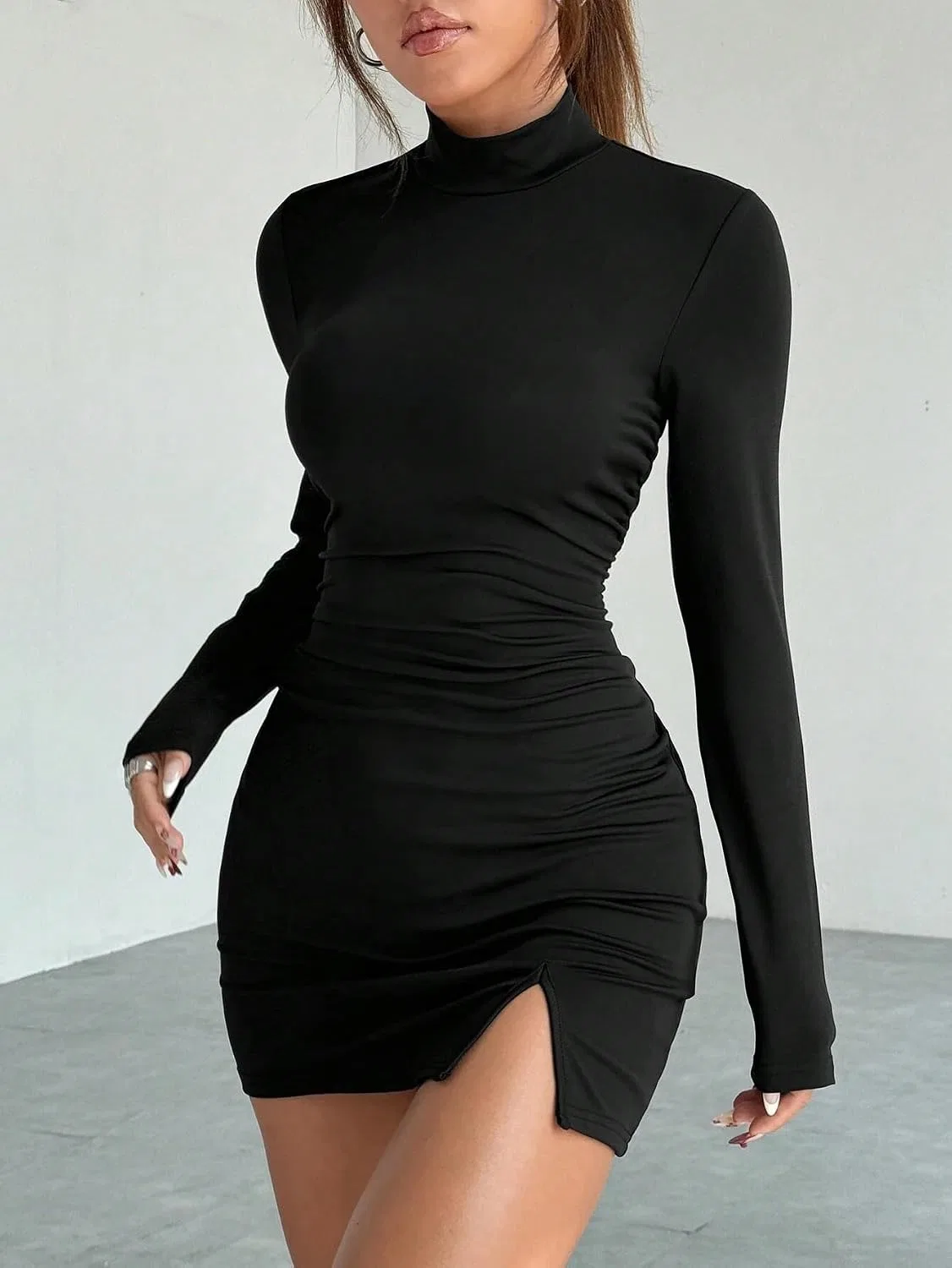 Женское мини-платье с плиссировкой Bodycon, Black — фото 4