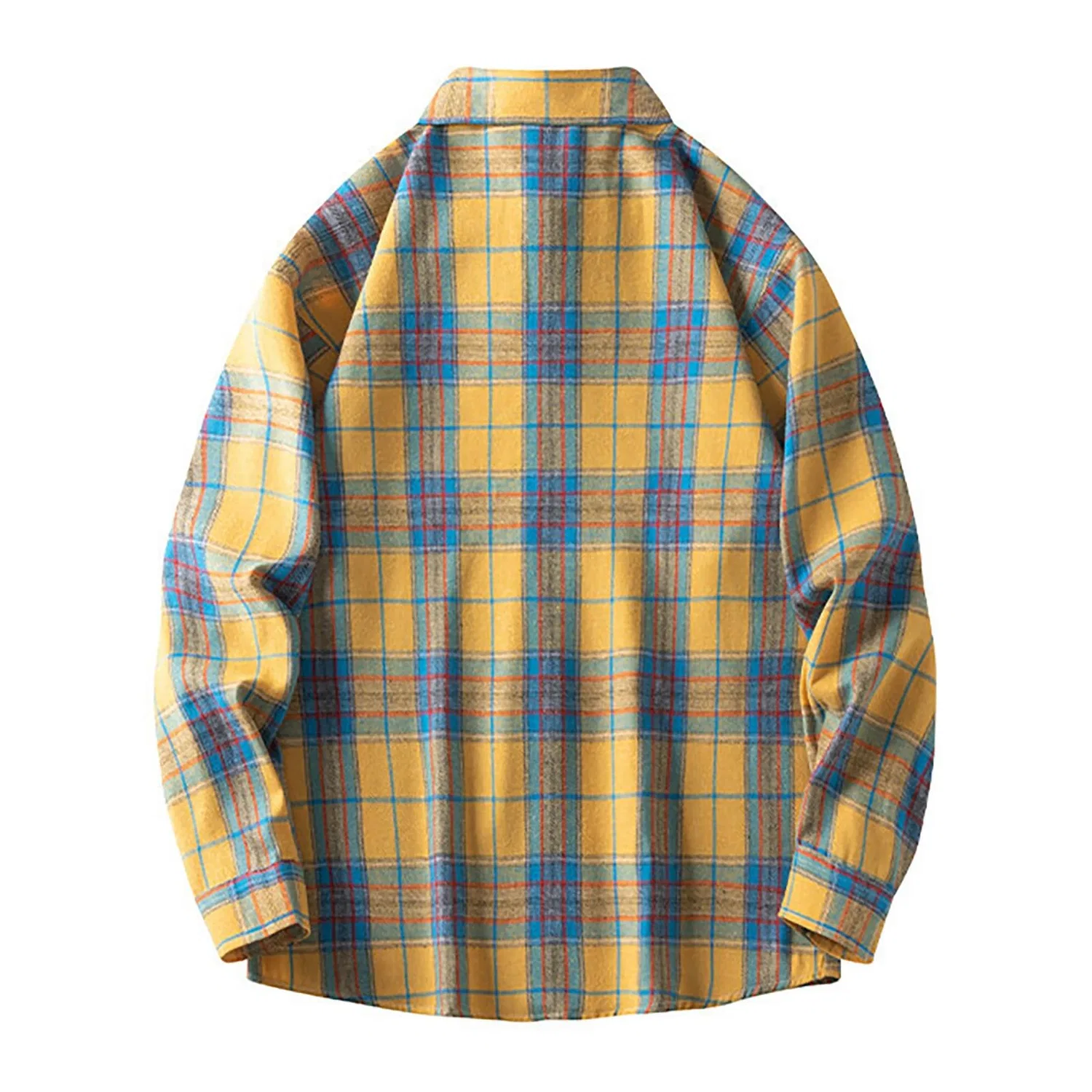 Мужская рубашка с длинным рукавом с принтом, Men's Yellow Plaid Shirt — фото 3