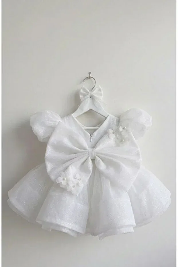 Детское платье для девочек с принтом Girl'S white princess glitter dress - with hair clip Hobi, White — фото 3