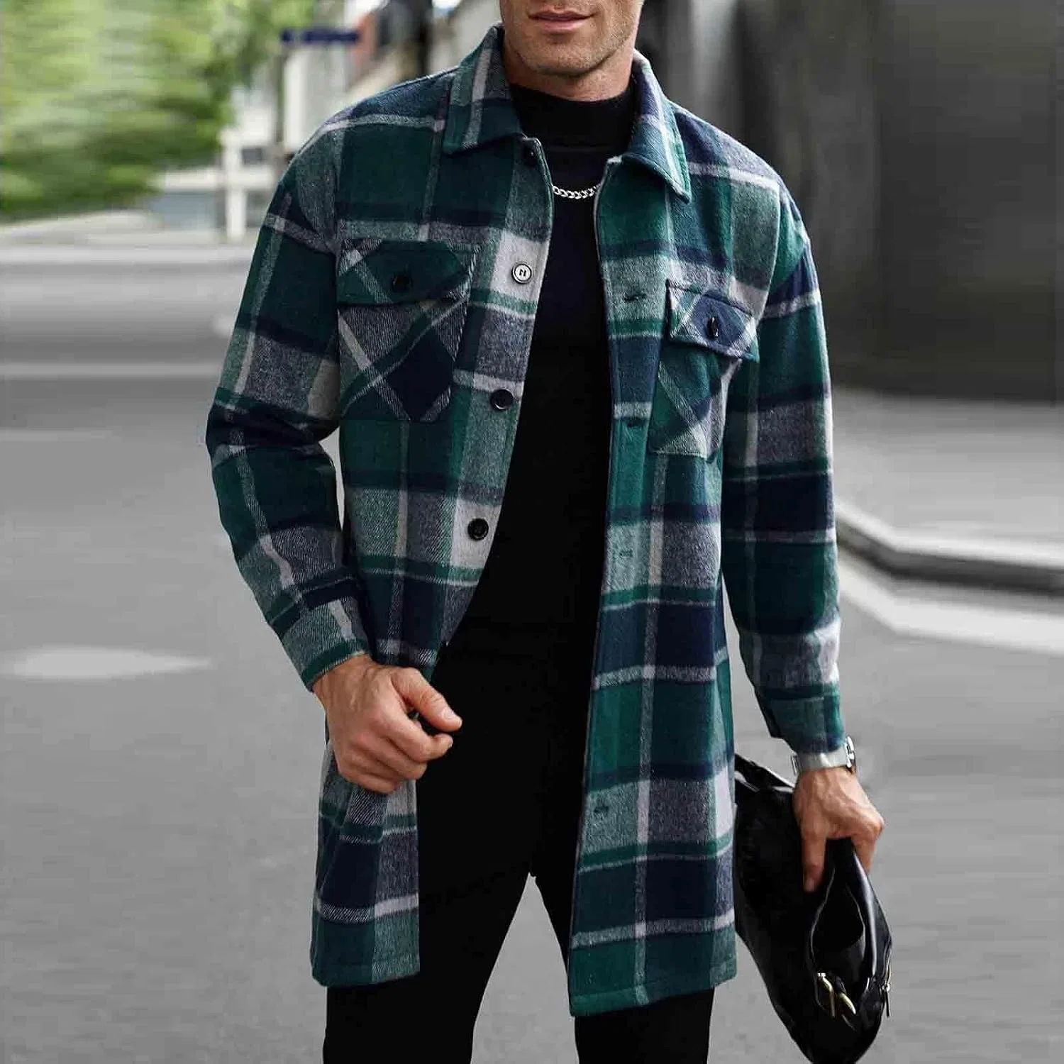 Мужская рубашка из фланели с принтом, Long Sleeve Shirts, армейский зелёный — фото 2