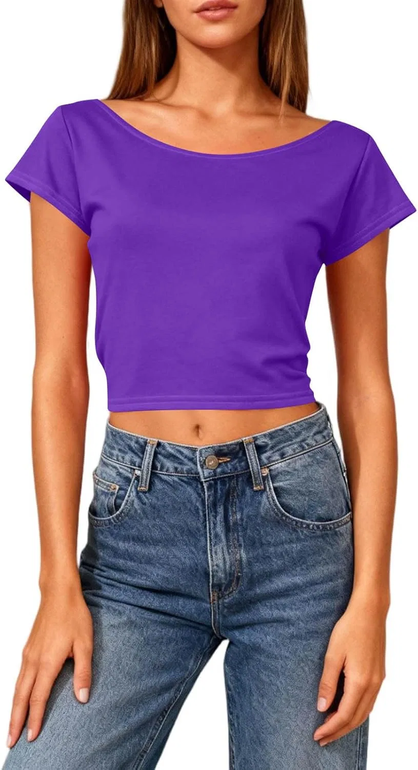 Женская футболка с открытой спиной на молнии Loose Fit, Purple — фото 4