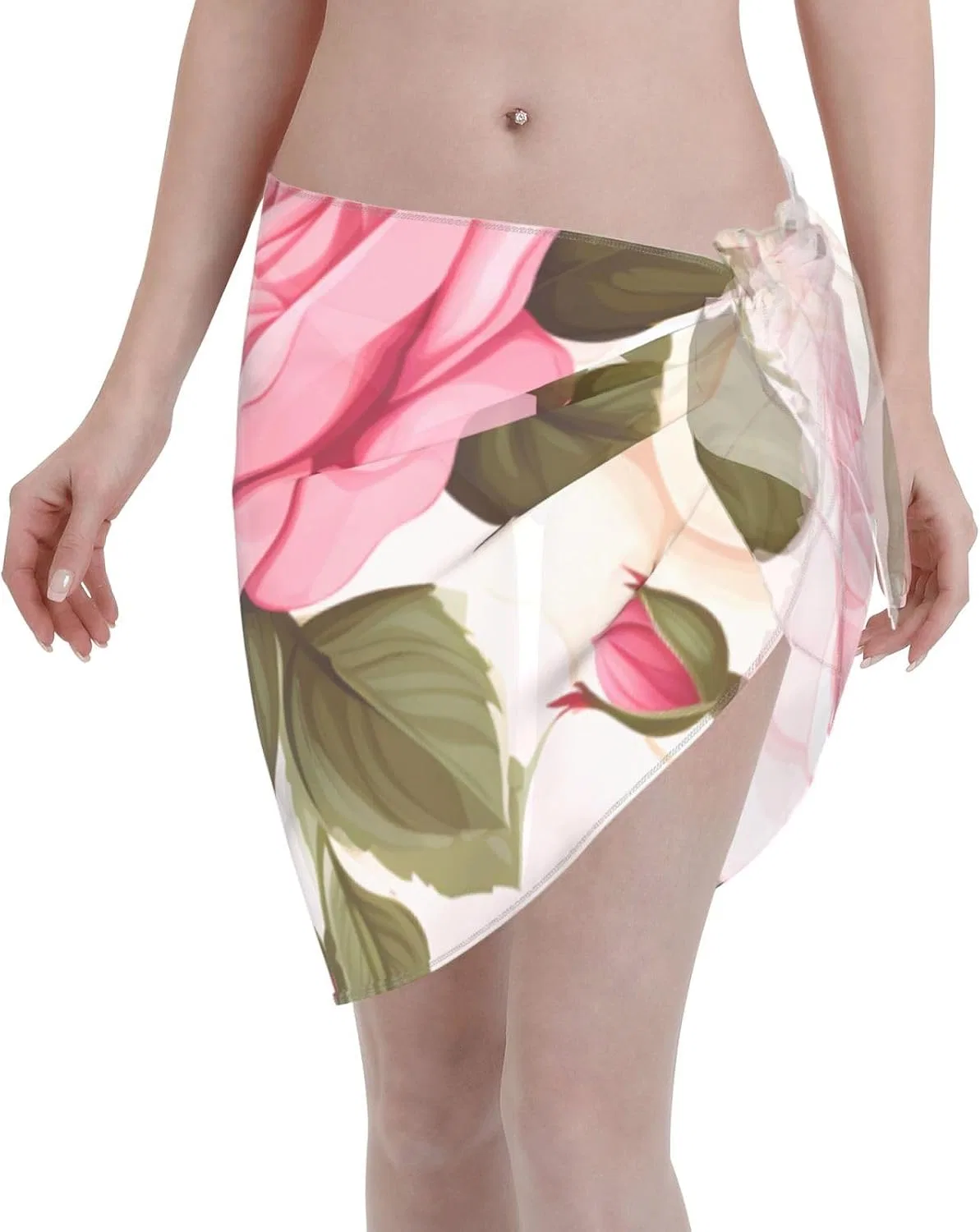 Женский пляжный парео с цветочным принтом, Pink Red Roses Floral 7