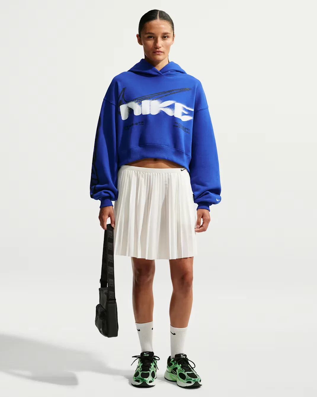 Женская укороченная толстовка оверсайз с капюшоном Nike Studio Fleece Medium Weight, Old Royal/Sail — фото 4