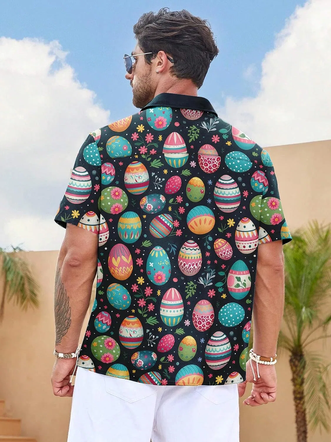 Мужская рубашка с принтом Easter Button Down Shirts, тёмно-синий — фото 3