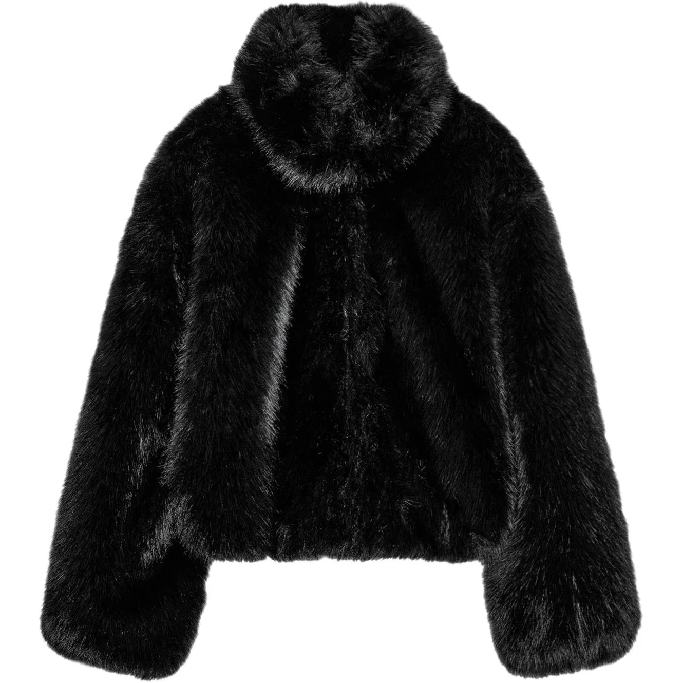 ZARA Женское пальто из меха с воротником-стойкой Furs, Black