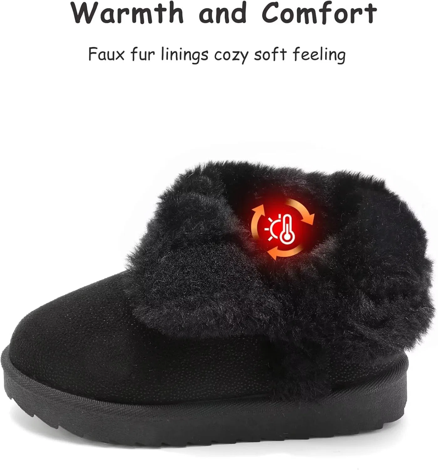 Детские ботинки для девочек с мехом Cubufly, Black — фото 3