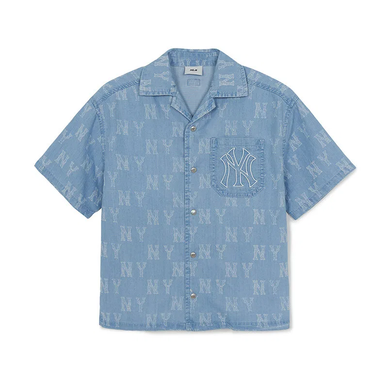 Детская джинсовая рубашка с отложным воротником MLB KIDS, Light Blue