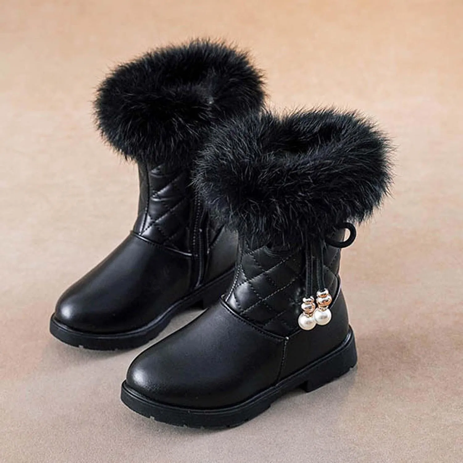 Детские сапоги для девочек с принтом Sherpa Boots, Black — фото 2