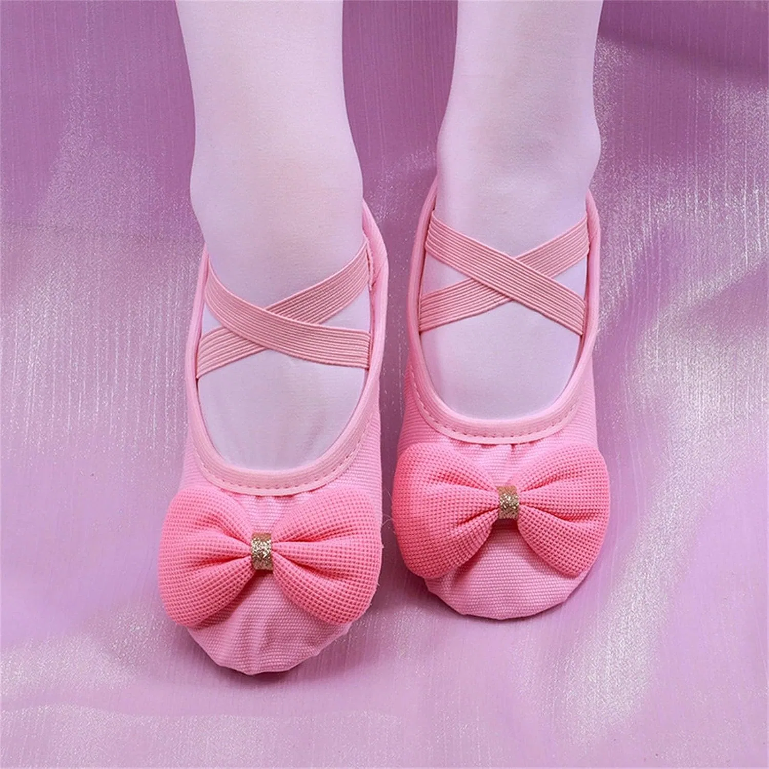 Детские балетки для девочек с бантом из канваса, модель Ballet Shoes, бренд, Watermelon Red — фото 2
