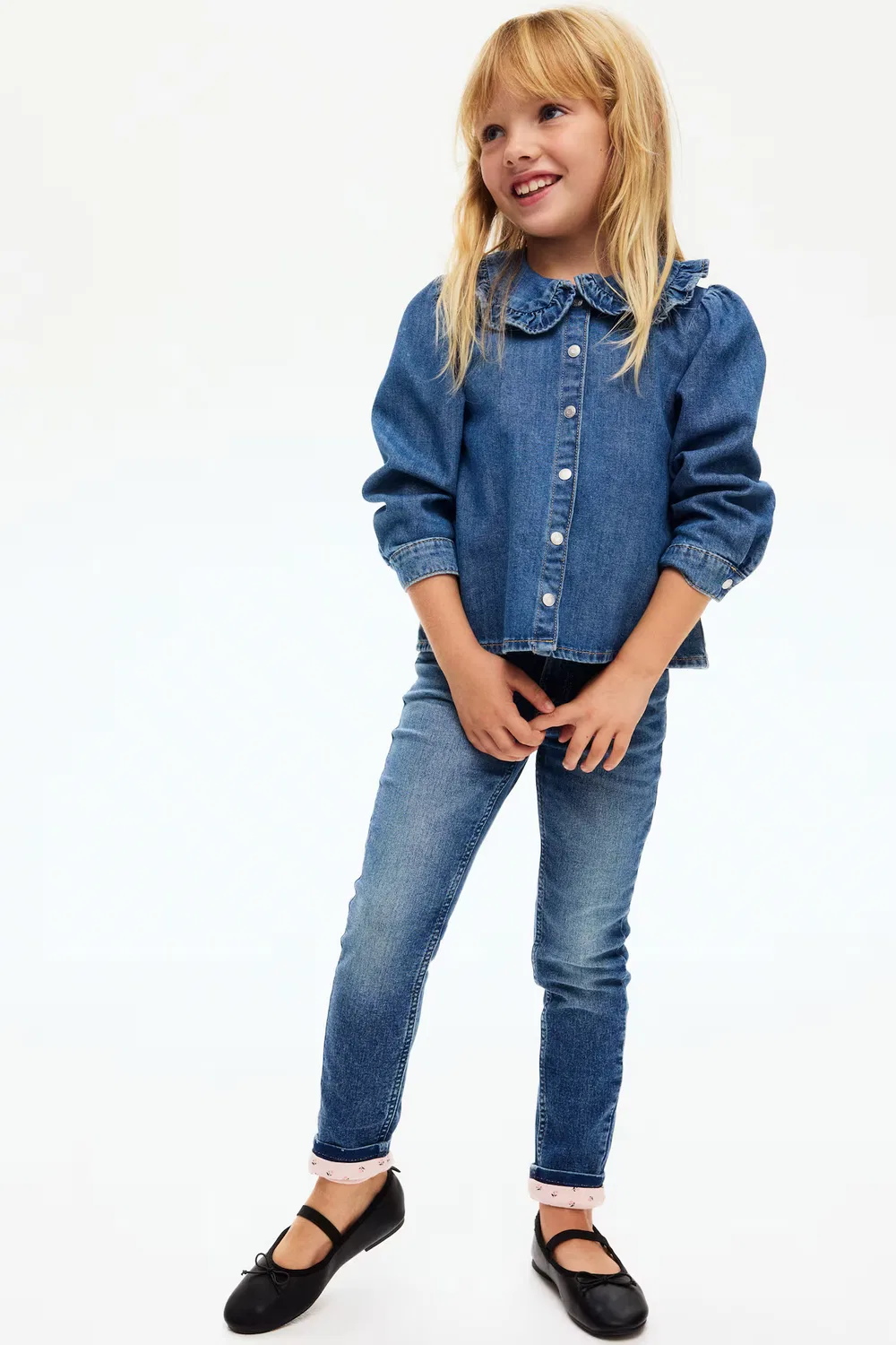 Узкие джинсы на подкладке H&M, Denimblau/Geblümt