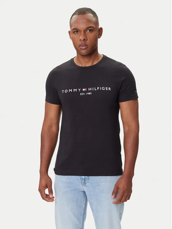 Футболка slim fit Core Logo Tee Tommy Hilfiger, черный