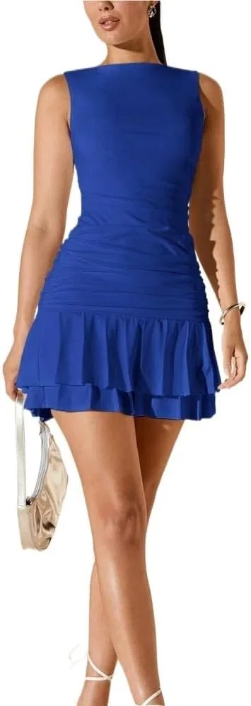 Женское повседневное облегающее мини-платье с драпировкой, Royal Blue