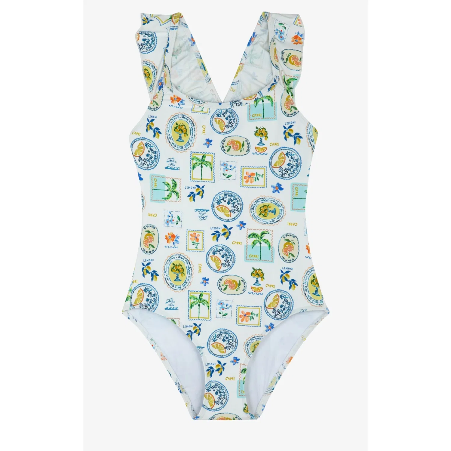Детский купальник слитный с рюшами Capri Vibes Square Neck Ruffle Gottex Kids, White