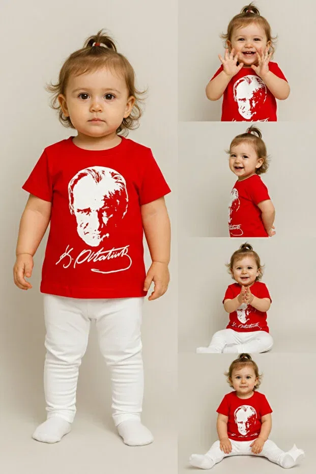 Детская футболка для мальчиков с принтом Ataturk printed Sibel Günay Butik, Red — фото 3