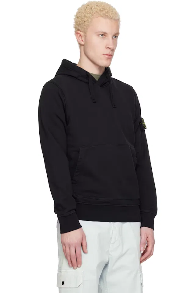 Черный худи из органического хлопка с начесом Stone Island — фото 2
