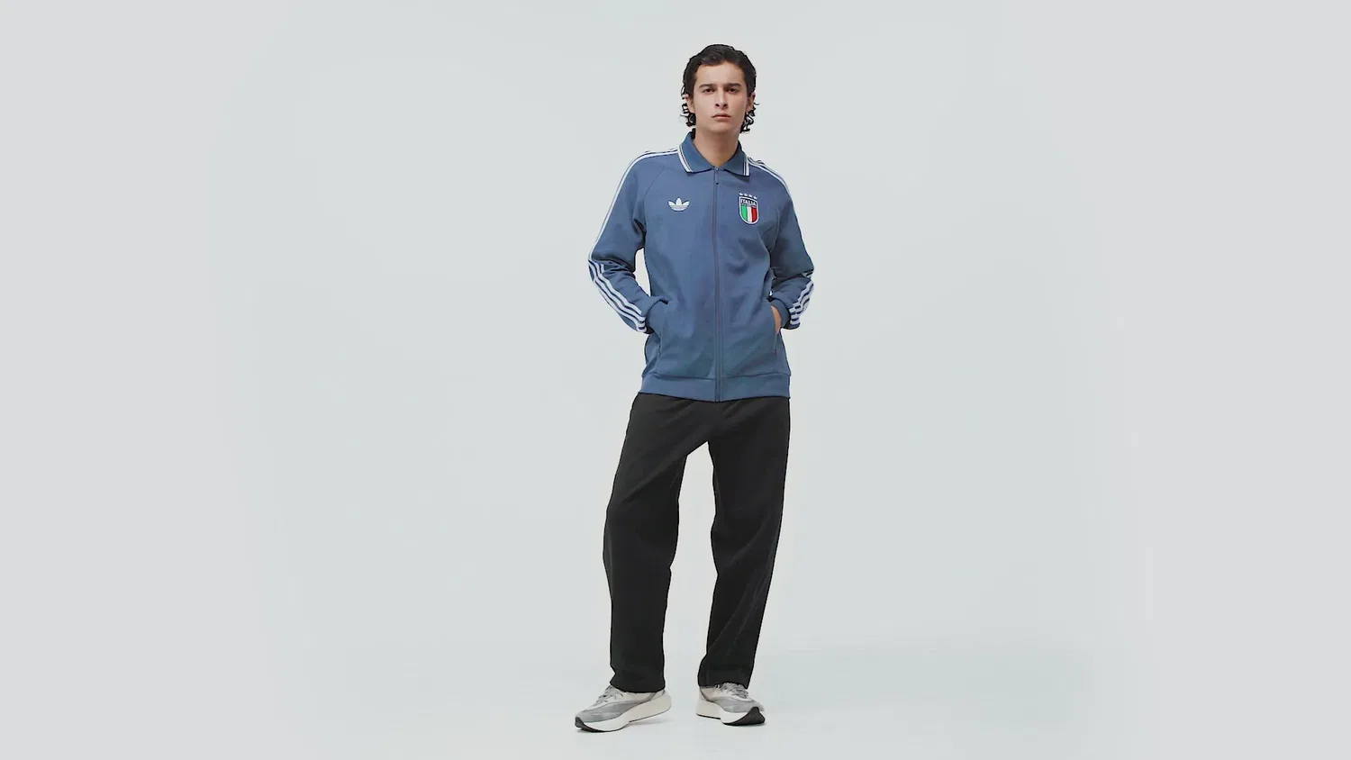 Мужская куртка-джерси с воротником, с длинным рукавом Италия Adidas, Blue — фото 2