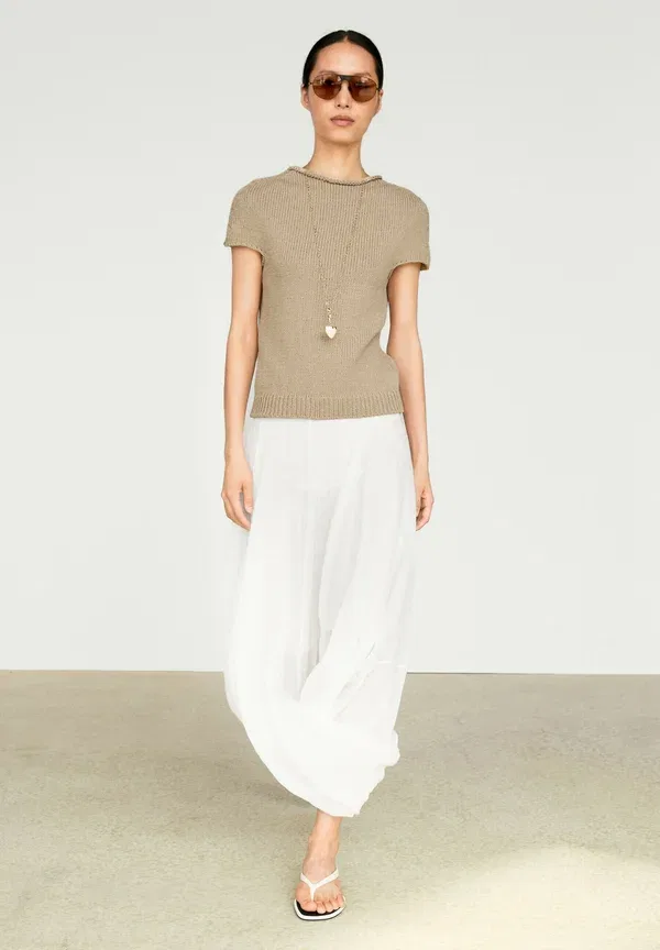 Футболка хлопковая Print t-shirt Massimo Dutti, beige, бежевый