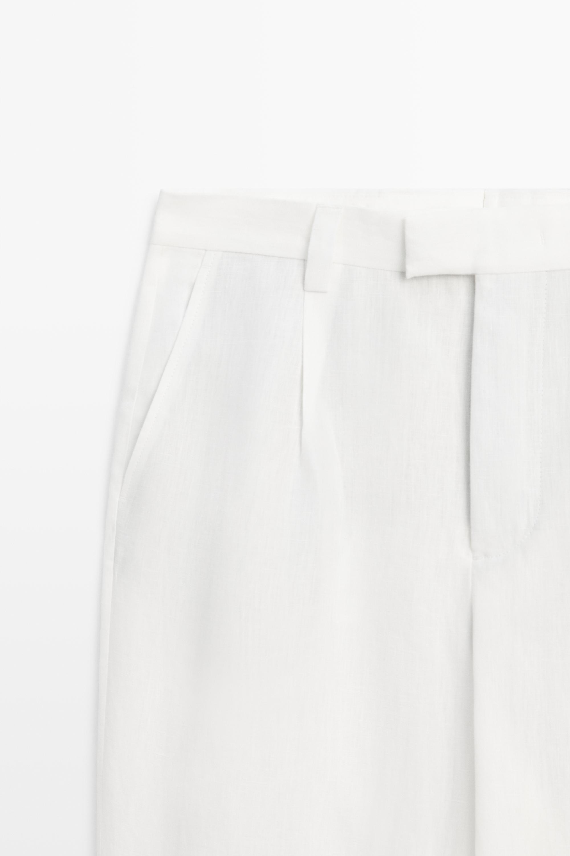 Брюки  Massimo Dutti Darted 100% Linen, белый — фото 4