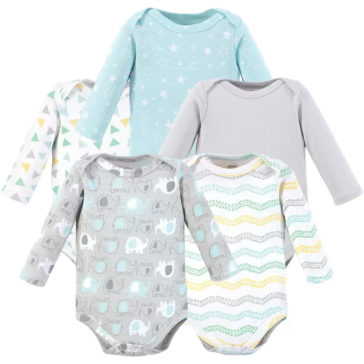 Детские боди с длинным рукавом 5 шт Little Treasure, Neutral Elephant Print