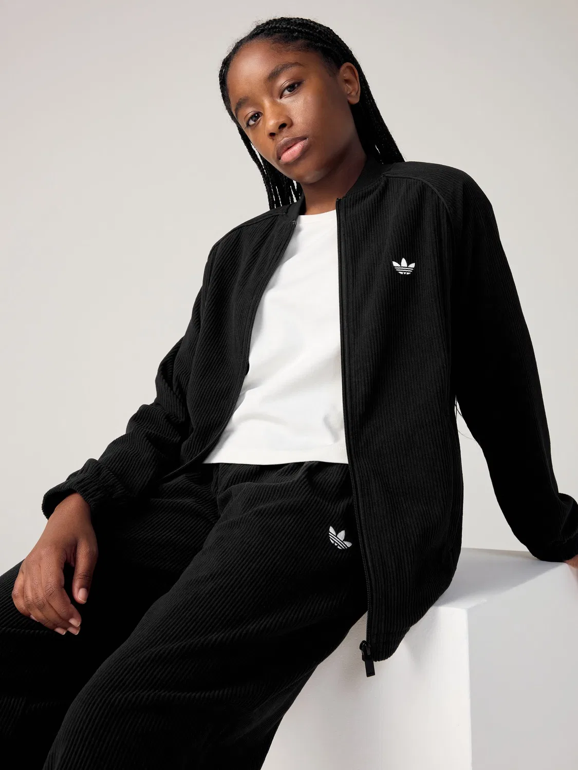 Куртка из вельвета, свободная, adidas Originals, черный — фото 4